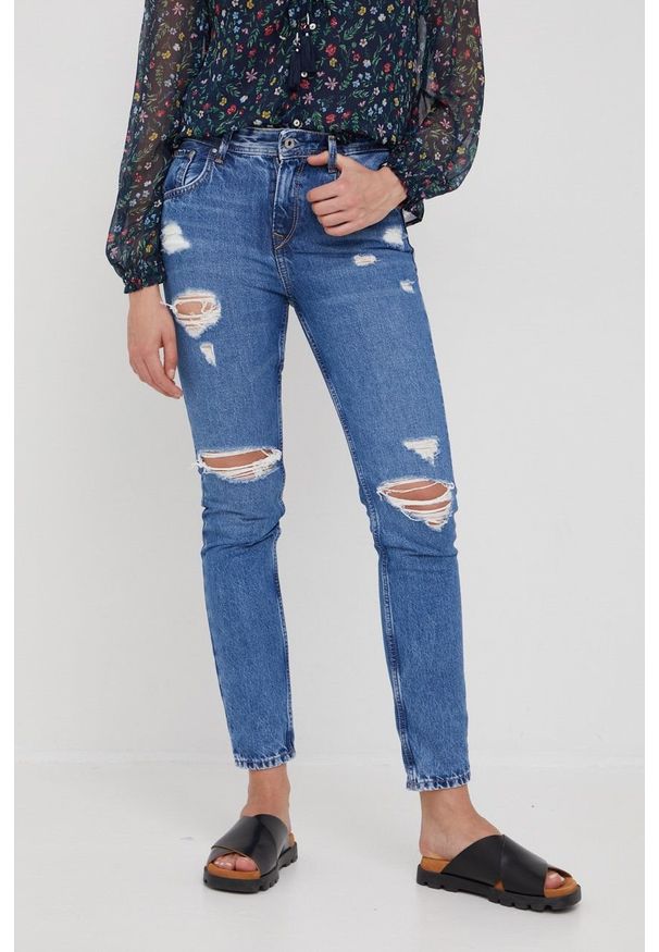 Pepe Jeans jeansy damskie high waist. Stan: podwyższony. Kolor: niebieski