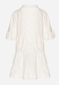 Born2be - Jasnobeżowa Bawełniana Sukienka z Haftowanej Tkaniny o Koszulowym Kroju z Falbanami Filidwena. Okazja: na co dzień. Typ kołnierza: kołnierzyk klasyczny. Kolor: beżowy. Materiał: tkanina, bawełna. Wzór: haft. Typ sukienki: koszulowe. Styl: boho, elegancki, casual, klasyczny #3