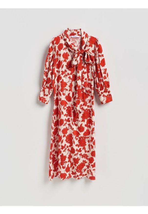 Reserved - Wzorzysta sukienka midi - wielobarwny. Materiał: wiskoza. Typ sukienki: proste. Długość: midi