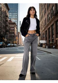 Sinsay - Jeansy wide leg z efektem sprania - szary. Kolor: szary #1