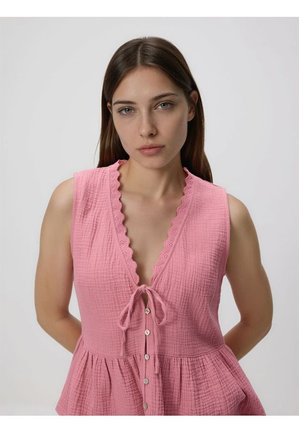 Reserved - Muślinowa bluzka - koralowy. Kolor: pomarańczowy. Materiał: bawełna, tkanina