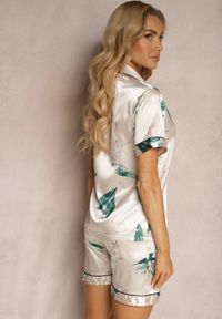 Renee - Beżowy Komplet Piżamowy Pronaea. Kolor: beżowy. Materiał: satyna, tkanina. Długość: krótkie. Wzór: aplikacja, gładki, kwiaty, nadruk #6