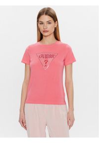 Guess T-Shirt Triangle W3GI61 K6YW1 Różowy Slim Fit. Kolor: różowy. Materiał: bawełna