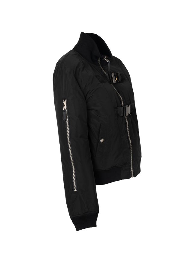 John Richmond Kurtka "Bomber Jacket" | RWA20064GB | Kobieta | Czarny. Okazja: na co dzień. Typ kołnierza: kołnierzyk stójkowy. Kolor: czarny. Materiał: poliester. Długość: długie. Wzór: aplikacja. Styl: casual