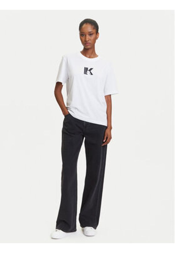 Karl Lagerfeld Jeans T-Shirt A3W17094 Biały Regular Fit. Kolor: biały. Materiał: syntetyk, bawełna