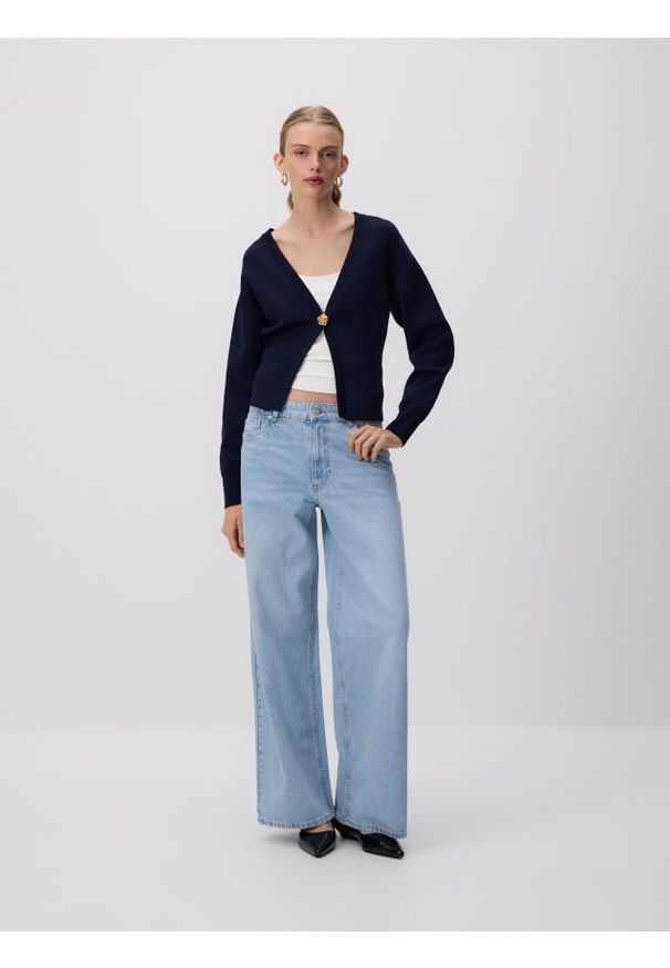 Reserved - Jeansy wide leg ze średnim stanem - niebieski. Kolor: niebieski