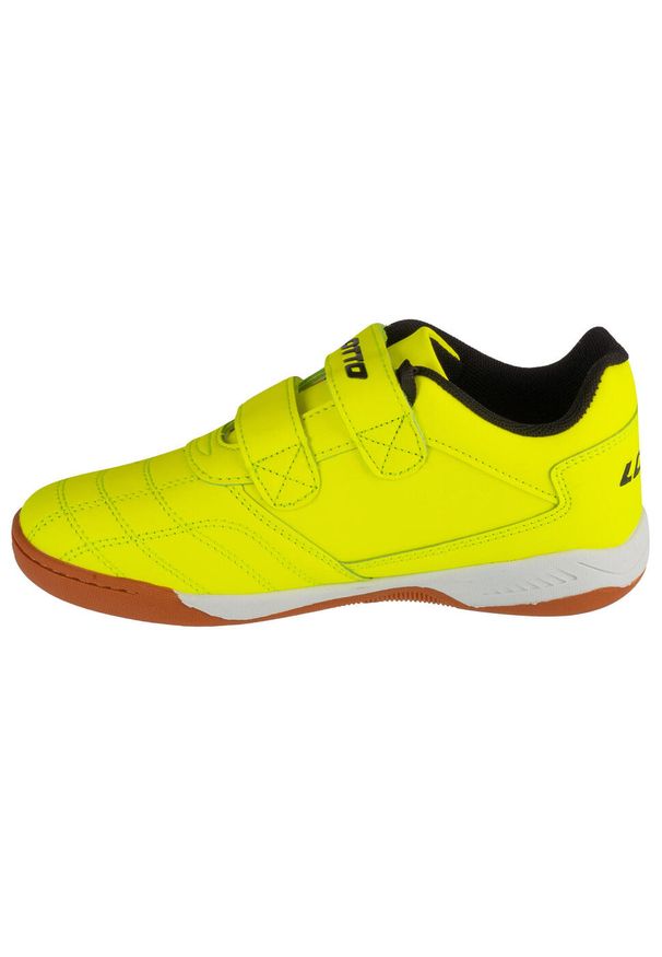 Buty treningowe dziecięce LOTTO PACER halowe, futsal. Kolor: wielokolorowy, żółty, czarny. Sport: piłka nożna