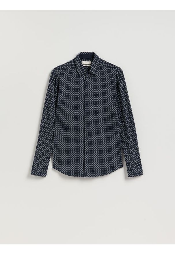 Reserved - Bawełniana koszula slim fit - granatowy. Kolor: niebieski. Materiał: bawełna