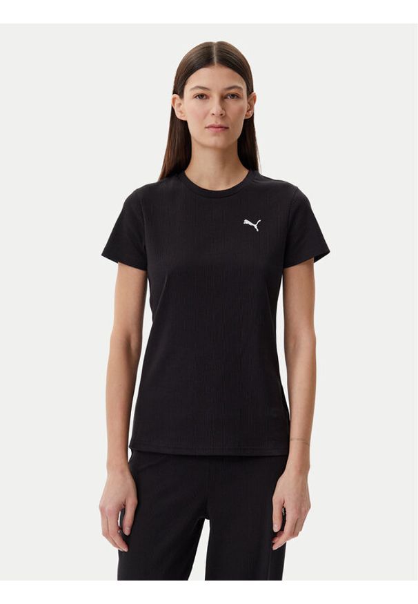 Puma T-Shirt Ess Elevated 685021 Czarny Slim Fit. Kolor: czarny. Materiał: bawełna