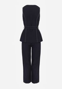 Born2be - Granatowy Komplet Garniturowy Kamizelka z Paskiem i Szerokie Spodnie Zina. Kolor: niebieski #7