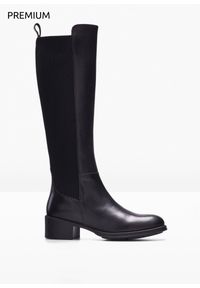 bonprix - Kozaki skórzane. Kolor: czarny. Materiał: skóra. Styl: klasyczny #1