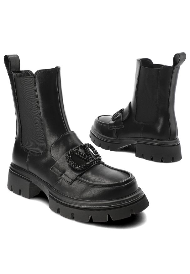 Czarne Botki S.Barski Wsuwane Obuwie Damskie Z Broszką. Okazja: na co dzień. Zapięcie: bez zapięcia. Kolor: czarny. Materiał: skóra ekologiczna. Styl: casual