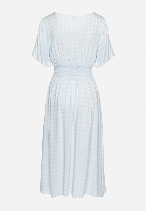 Born2be - Jasnoniebieska Sukienka z Bawełny Rozkloszowana w Kropki Toliennea. Okazja: na co dzień. Kolor: niebieski. Materiał: bawełna. Wzór: kropki. Styl: casual