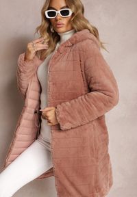 Renee - Różowa Dwustronna Kurtka z Pikowaniem i Futerkiem Annane. Kolor: różowy. Materiał: futro #4