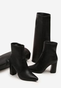 Born2be - Czarne Botki na Słupku z Dodatkową Cholewką Imitującą Nogawkę Nalapeia. Okazja: na co dzień. Kolor: czarny. Materiał: jeans. Szerokość cholewki: normalna. Obcas: na słupku. Styl: casual, elegancki #4