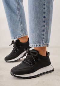 Born2be - Czarne Sneakersy na Grubej Tłoczonej Podeszwie Zerda. Okazja: na co dzień. Kolor: czarny. Materiał: jeans #3