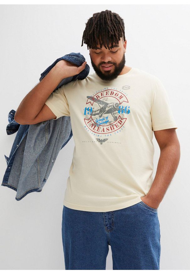 bonprix - T-shirt z czystej bawełny organicznej. Kolor: beżowy. Materiał: bawełna