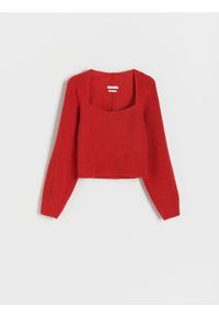 Reserved - Sweter z kwadratowym dekoltem - czerwony. Typ kołnierza: dekolt kwadratowy. Kolor: czerwony. Materiał: dzianina. Wzór: gładki #1