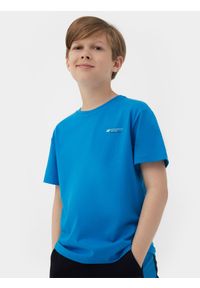 4f - T-shirt z nadrukiem świecącym w ciemności chłopięcy. Kolor: niebieski. Materiał: bawełna. Wzór: nadruk #1