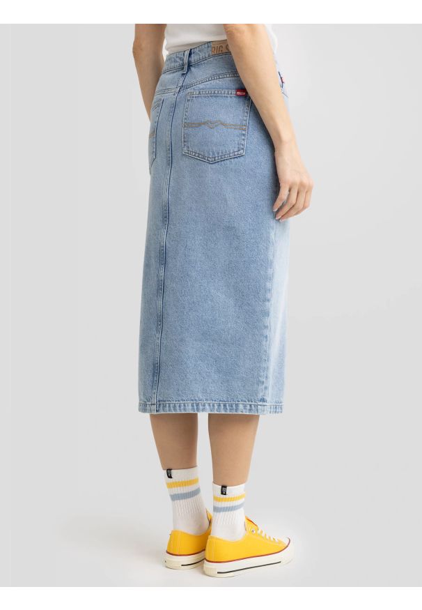 Big-Star - Spódnica damska midi jeansowa niebieska Cara 118. Okazja: na co dzień. Stan: podwyższony. Kolor: niebieski. Materiał: jeans. Styl: sportowy, klasyczny, elegancki, casual
