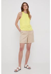 Calvin Klein bluzka kolor żółty. Okazja: na co dzień. Kolor: żółty. Materiał: tkanina, bawełna, włókno, lyocell. Styl: casual #2