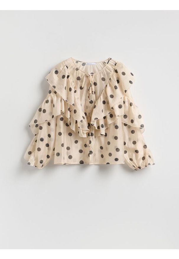 Reserved - Bluzka w groszki - złamana biel. Materiał: tkanina. Wzór: grochy