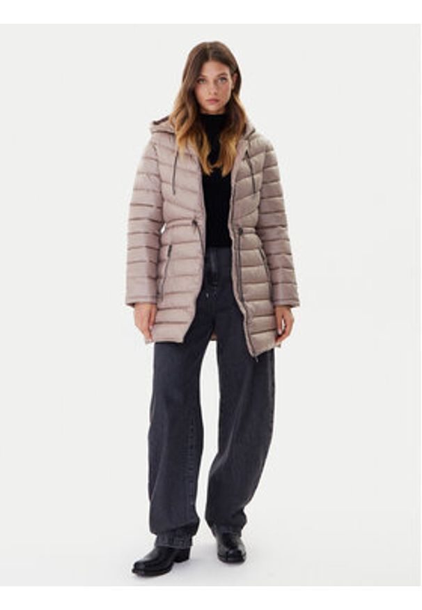 DKNY Płaszcz zimowy DLEMPV38 Beżowy Slim Fit. Kolor: beżowy. Materiał: syntetyk. Sezon: zima