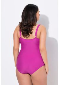ULLA POPKEN - Damski Strój kąpielowy marszczenie fiszbina bez miękkich miseczek. Kolekcja: plus size. Kolor: fioletowy. Materiał: elastan, poliamid, materiał
