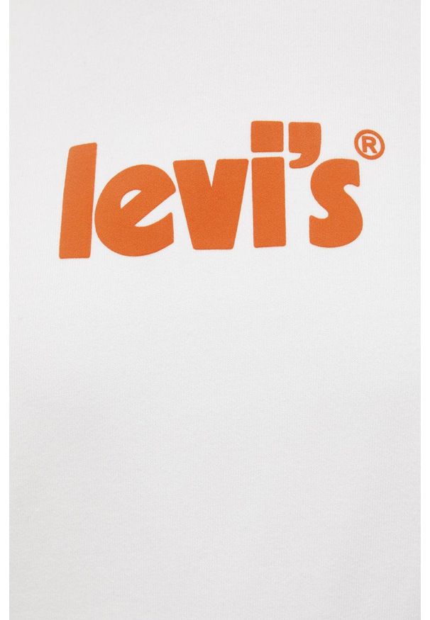 Levi's® - Levi's Bluza bawełniana damska kolor biały z kapturem z nadrukiem. Okazja: na spotkanie biznesowe, na co dzień. Typ kołnierza: kaptur. Kolor: biały. Materiał: bawełna. Długość rękawa: długi rękaw. Długość: długie. Wzór: nadruk. Styl: casual, biznesowy