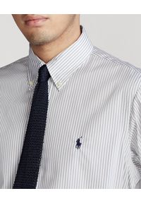 Ralph Lauren - RALPH LAUREN - Szara koszula w prążki Custom Fit. Okazja: na co dzień. Typ kołnierza: polo. Kolor: szary. Materiał: bawełna. Wzór: prążki. Styl: casual