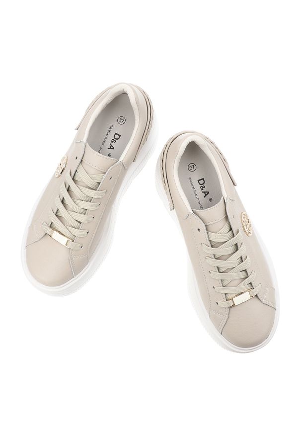 Sneakersy damskie S.Barski, ze skóry naturalnej licowej gruba podeszwa platforma sznurowane styl casual, beżowe, LR61-7095. Okazja: na co dzień. Kolor: beżowy. Materiał: skóra. Obcas: na platformie