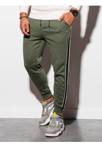 Ombre Clothing - Spodnie męskie dresowe joggery - khaki P898 - XL. Kolor: brązowy. Materiał: dresówka. Wzór: gładki. Styl: elegancki