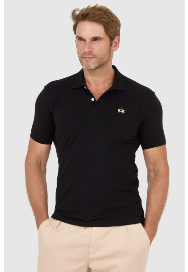 La Martina - LA MARTINA Czarna męska koszulka polo z małym logo, Rozmiar XXL. Typ kołnierza: polo. Kolor: czarny