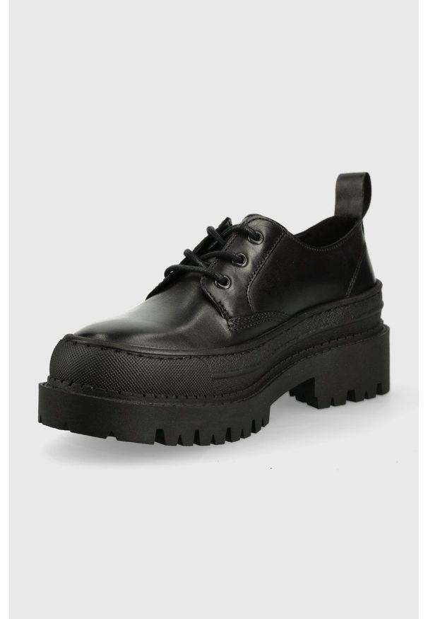 Tommy Jeans półbuty skórzane Foxing Leather Shoe damskie kolor czarny na platformie. Zapięcie: sznurówki. Kolor: czarny. Materiał: skóra. Obcas: na platformie