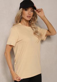 Renee - Beżowa Koszulka z Bawełny o Fasonie T-shirt Lormarka. Okazja: na co dzień. Kolor: beżowy. Materiał: bawełna. Styl: klasyczny, casual