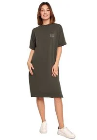 Be Active - Swobodna shirtowa sukienka midi z krótkim rękawem khaki. Kolor: brązowy. Długość rękawa: krótki rękaw. Długość: midi #2