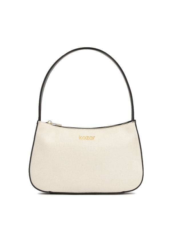 Kazar - Torebka baguette bag z tkaniny i skóry. Kolor: kremowy. Sezon: lato. Materiał: skórzane. Rozmiar: małe. Styl: klasyczny. Rodzaj torebki: do ręki
