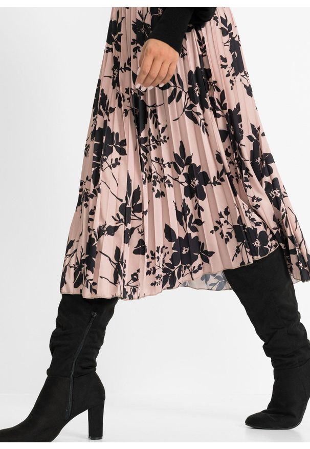 bonprix - Spódnica plisowana. Kolor: różowy, beżowy. Wzór: nadruk