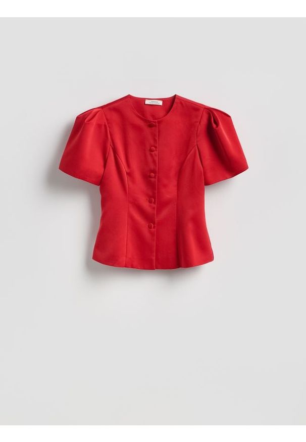 Reserved - Bluzka z bufkami - czerwony. Kolor: czerwony. Materiał: tkanina