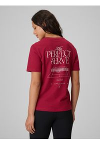 4f - 4F T-shirt relaxed z nadrukiem damski - burgundowy S. Kolor: czerwony. Materiał: bawełna, materiał, dzianina. Wzór: nadruk. Styl: sportowy, klasyczny #2