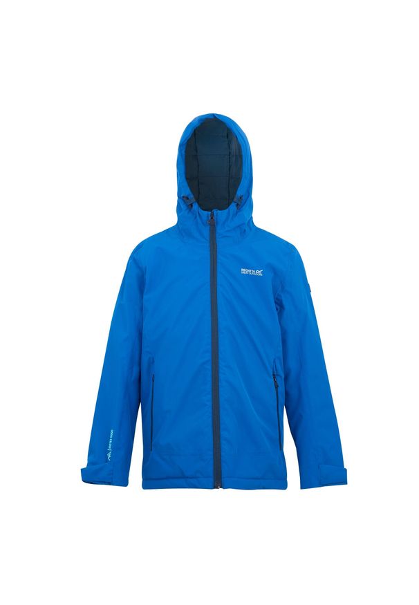 Regatta - Dziecięca/niemowlęca Kurtka Wodoodporna Frelton. Kolor: niebieski, wielokolorowy, zielony. Styl: sportowy. Sport: turystyka piesza