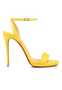 CHRISTIAN LOUBOUTIN - Żółte sandały Loubi Queen. Zapięcie: pasek. Kolor: żółty. Wzór: paski. Obcas: na obcasie. Wysokość obcasa: średni