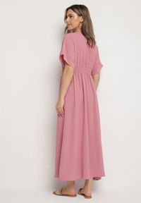Born2be - Ciemnoróżowa Sukienka z Bawełną i Górą w Stylu Nietoperza Filenia. Okazja: na co dzień. Kolor: różowy. Materiał: bawełna. Styl: casual #7