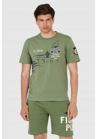 Aeronautica Militare - AERONAUTICA MILITARE Zielony t-shirt męski. Kolor: zielony. Długość rękawa: krótki rękaw. Długość: krótkie. Wzór: haft #1