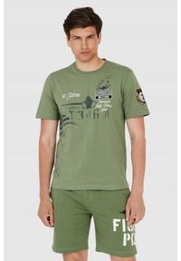 Aeronautica Militare - AERONAUTICA MILITARE Zielony t-shirt męski. Kolor: zielony. Długość rękawa: krótki rękaw. Długość: krótkie. Wzór: haft