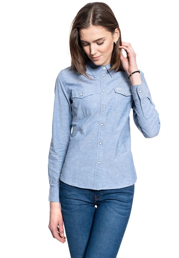 Lee - DAMSKA KOSZULA MATERIAŁOWA LEE SLIM WESTERN SHIRT SUMMER BLUE L45RHONJ 112110416. Materiał: materiał