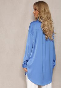 Renee - Niebieska Gładka Koszula Sukienka Mini na Guziki Daphrae. Kolor: niebieski. Materiał: materiał. Wzór: gładki #5