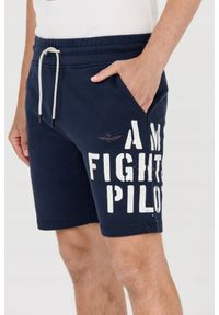 Aeronautica Militare - AERONAUTICA MILITARE Bermudy granatowe męskie, Rozmiar M. Kolor: niebieski. Materiał: bawełna, dresówka. Wzór: nadruk, haft #3