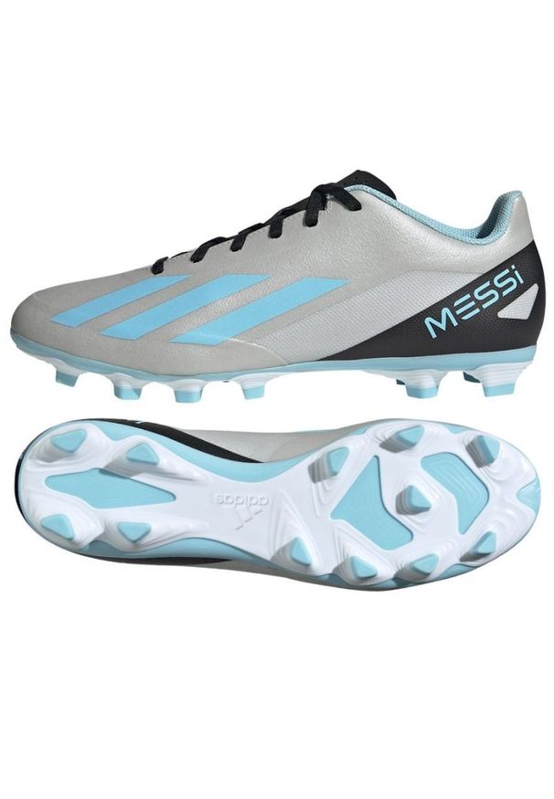 Adidas - Buty piłkarskie adidas X Crazyfast Messi.4 FxG M IE4072 odcienie szarości szare. Zapięcie: sznurówki. Kolor: szary. Materiał: syntetyk, guma. Sport: piłka nożna