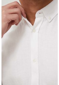 Only & Sons koszula z domieszką lnu męska kolor biały slim z kołnierzykiem button-down. Typ kołnierza: button down. Kolor: biały. Materiał: len. Długość rękawa: długi rękaw. Długość: długie. Wzór: gładki #3